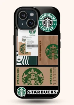 Black Starbucks Sticker Phone Case For iPhone 15