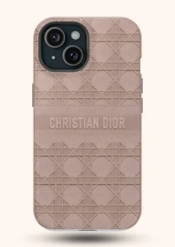 Christian Dior Woven Emroidered Style Pink Back Cover For iPhone 15
