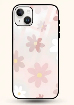 White And Pink Aesthetic Floral Glass Case For iPhone 15