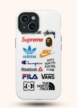 branded stickers on phone cover for iphone 15
