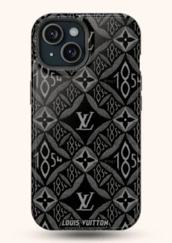 louis vuitton black whiten fabric style phone cover for iphone 15 image
